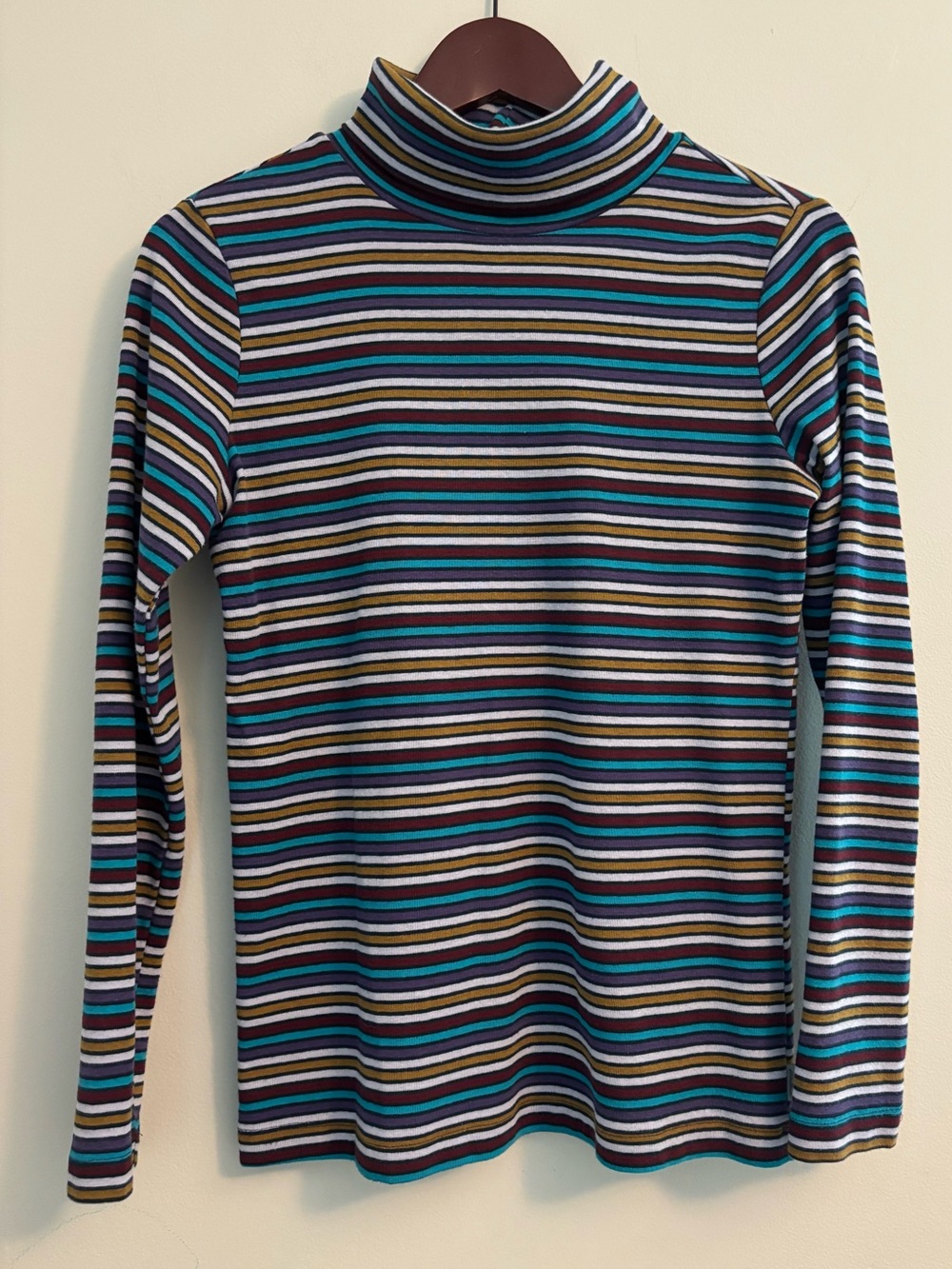 Eddie Bauer Size Medium Long Sleeve Turtleneck Tee Cotton Stripes Layering Basic